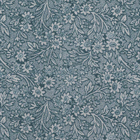 Blue Floral Linen Curtain Fabric - Cheye Blue Stone - Natural base fabric.