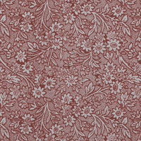 Red Floral Linen Curtain Fabric - Cheye Crimson Red - Natural base fabric.
