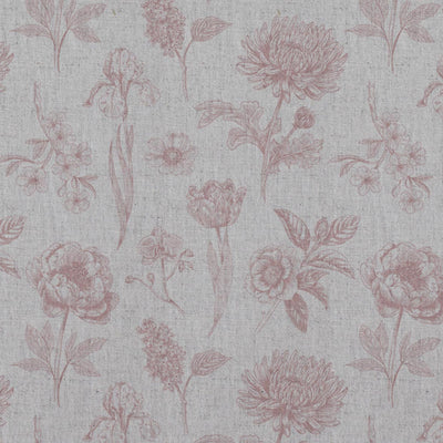 Pink Floral Linen Curtain Fabric - Cirian Dusty Pink - Natural base fabric.
