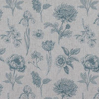 Blue Floral Linen Curtain Fabric - Cirian Paris Blue - Natural base fabric.
