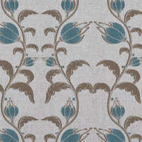 Blue and Brown Patterned Linen Curtain Fabric - Dana Blue Pebble  - Natural base fabric.