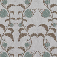 Green and Brown Patterned Linen Curtain Fabric - Dana Sage Pebble  - Natural base fabric.