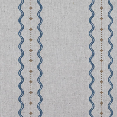 Blue and Brown Patterned Linen Curtain Fabric - Daphne Denim - Natural base fabric.