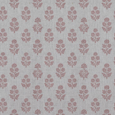 Pink Floral Linen Curtain Fabric - Doris Dusty Pink - Natural base fabric.
