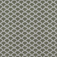 Green Patterned Linen Curtain Fabric - Erle Moss - Natural base fabric.