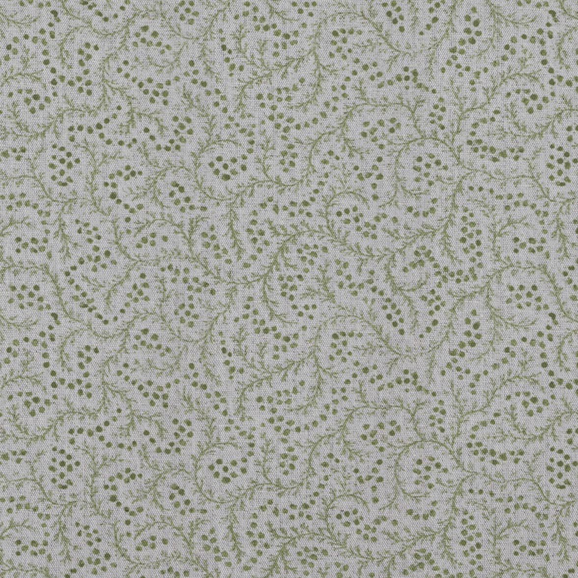 Green Abstract Linen Curtain Fabric - Freeda Khaki - Natural base fabric.