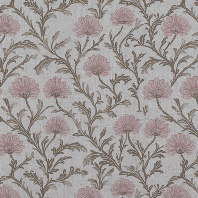 Pink Floral Linen Curtain Fabric - GoldMae Dusty Pink - Natural base fabric.