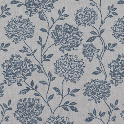 Blue Floral Linen Curtain Fabric - Hulsey Denim - Natural base fabric.