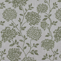 Green Floral Linen Curtain Fabric - Hulsey Khaki - Natural base fabric.