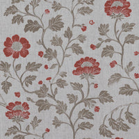 Red Floral Linen Curtain Fabric - Islie Crimson Red - Natural base fabric.