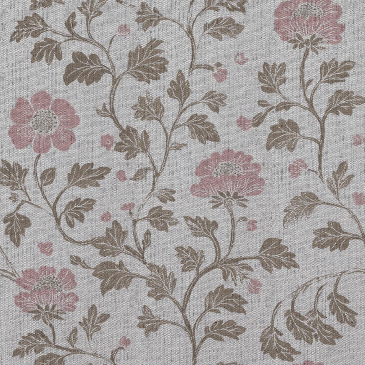 Pink Floral Linen Curtain Fabric - Islie Dusty Pink - Natural base fabric.