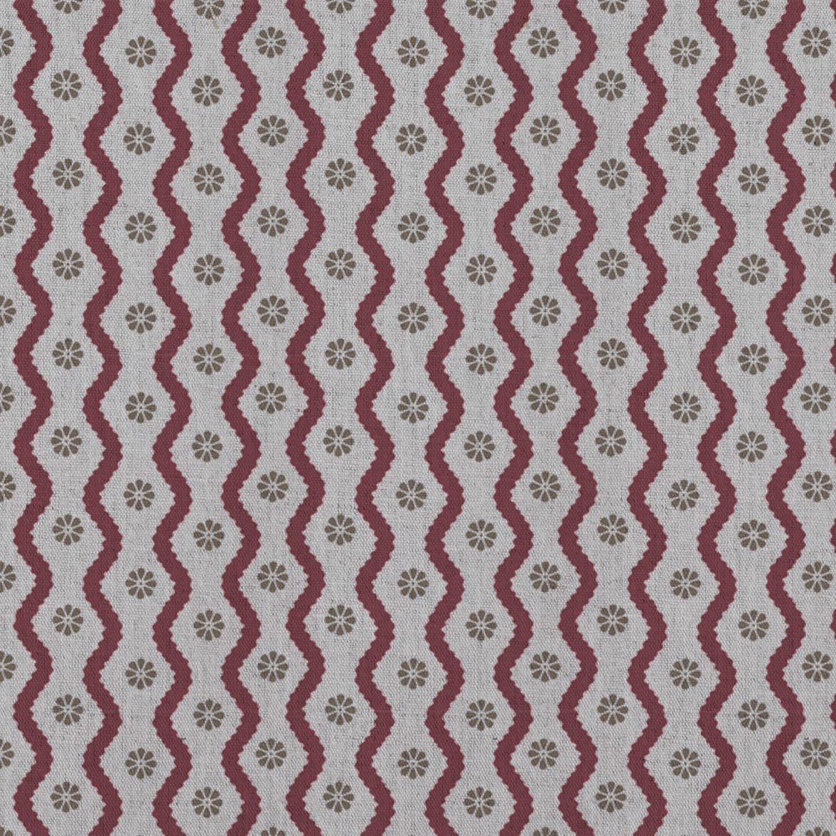 Red Abstract Linen Curtain Fabric - Kirabe Wine - Natural base fabric.