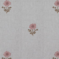 Pink and Brown Floral Linen Curtain Fabric - Ksandra Pink Sand - Natural base fabric.