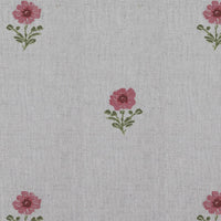 Red Floral Linen Curtain Fabric - Ksandra Red - Natural base fabric.