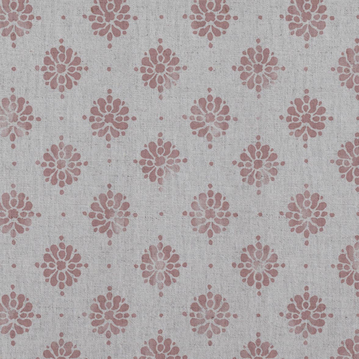 Pink Abstract Floral Linen Curtain Fabric - Lany Dusty Pink - Natural base fabric.