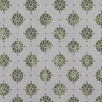 Green Abstract Floral Linen Curtain Fabric - Lany Khaki - Natural base fabric.