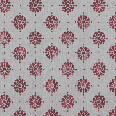 Red Abstract Floral Linen Curtain Fabric - Lany Wine  - Natural base fabric.