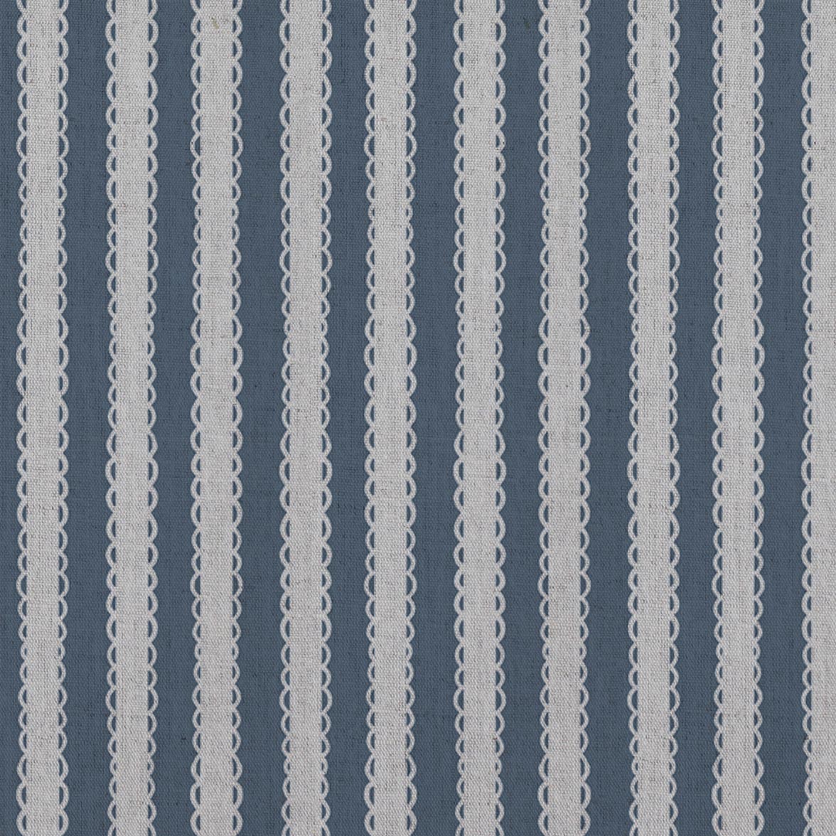 Blue Striped Linen Curtain Fabric - Lisabella Denim - Natural base fabric.