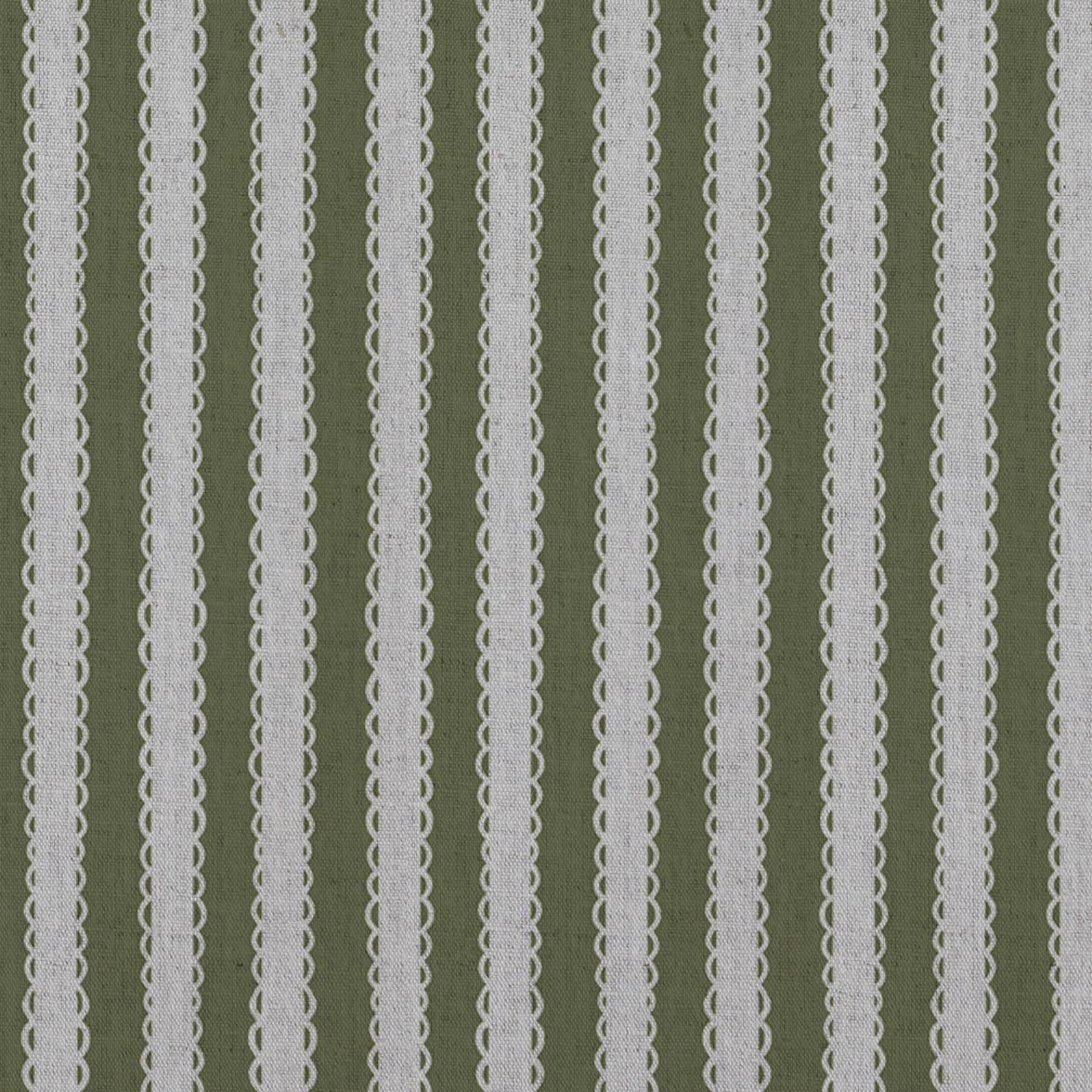 Green Striped Linen Curtain Fabric - Lisabella Khaki - Natural base fabric.