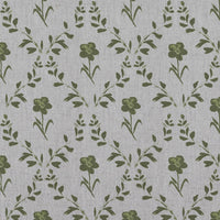 Green Botanical Linen Curtain Fabric - Lulani Khaki - Natural base fabric.