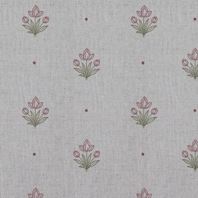 Red Floral Linen Curtain Fabric - Maryam Wine - Natural base fabric.