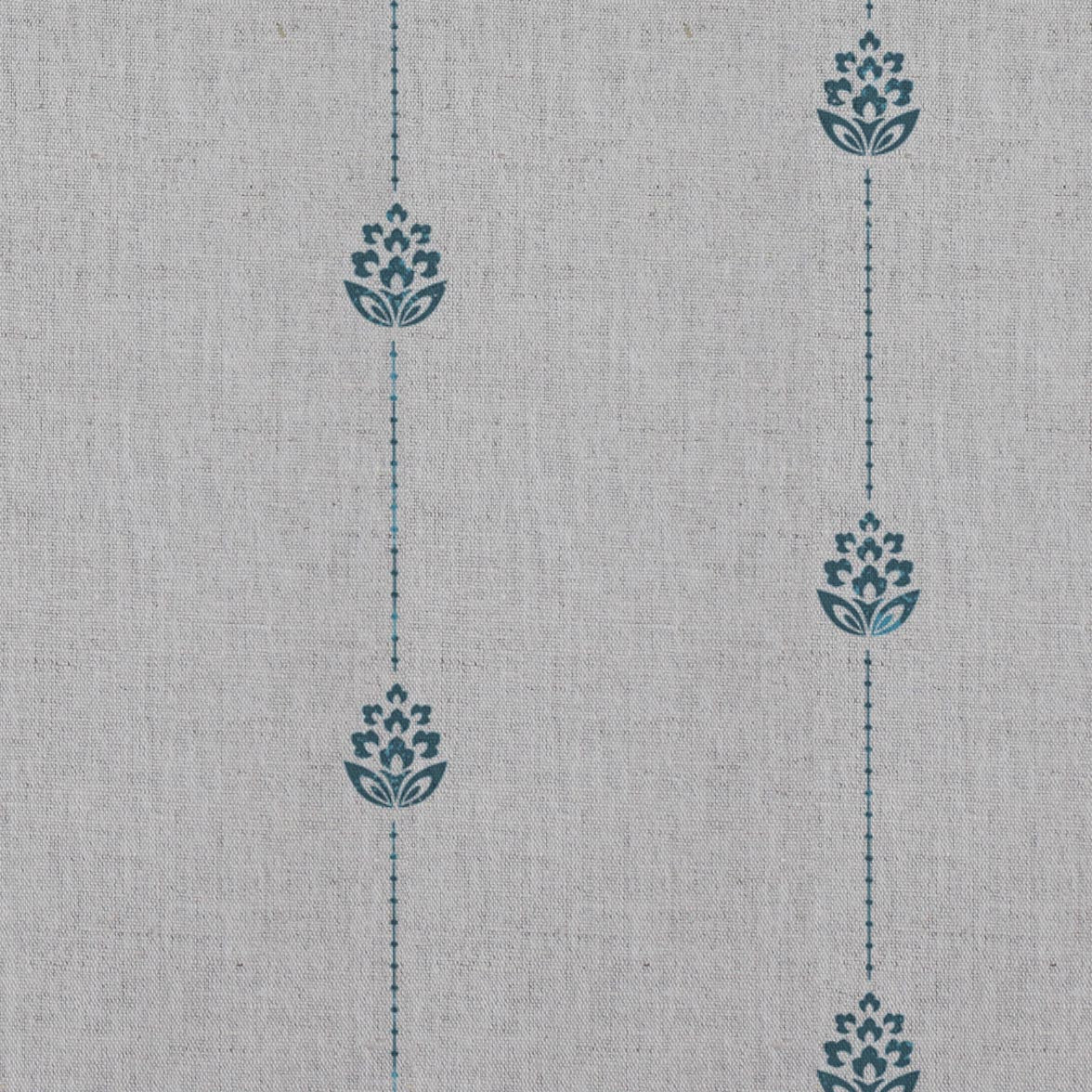 Blue Patterned Stripe Linen Curtain Fabric - Maybel Blue Stone - Natural base fabric.