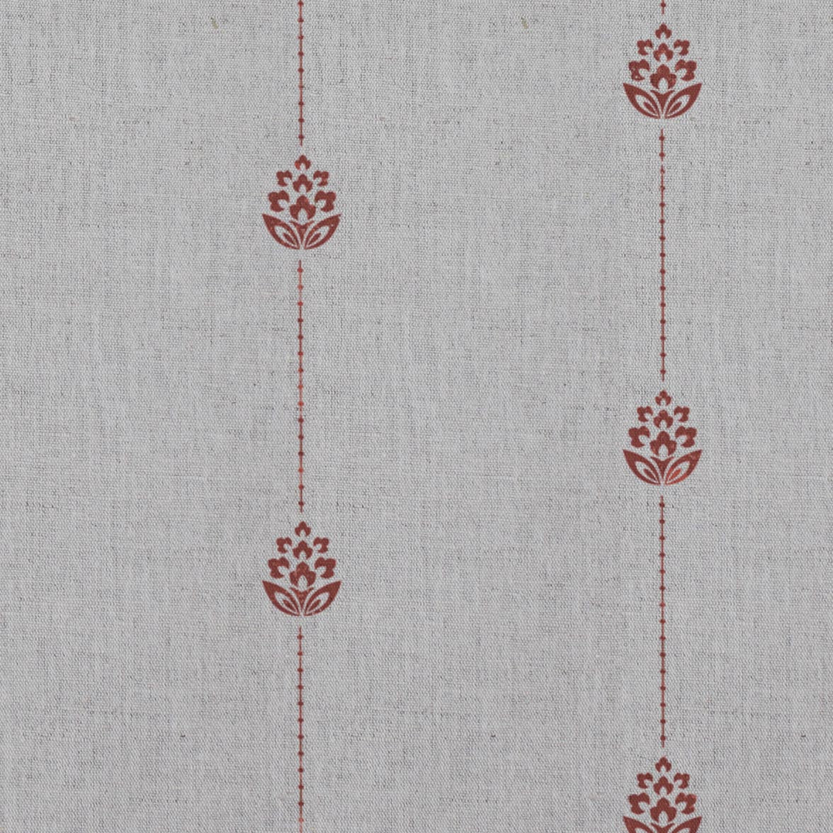 Red Patterned Stripe Linen Curtain Fabric - Maybel Crimson Red - Natural base fabric.