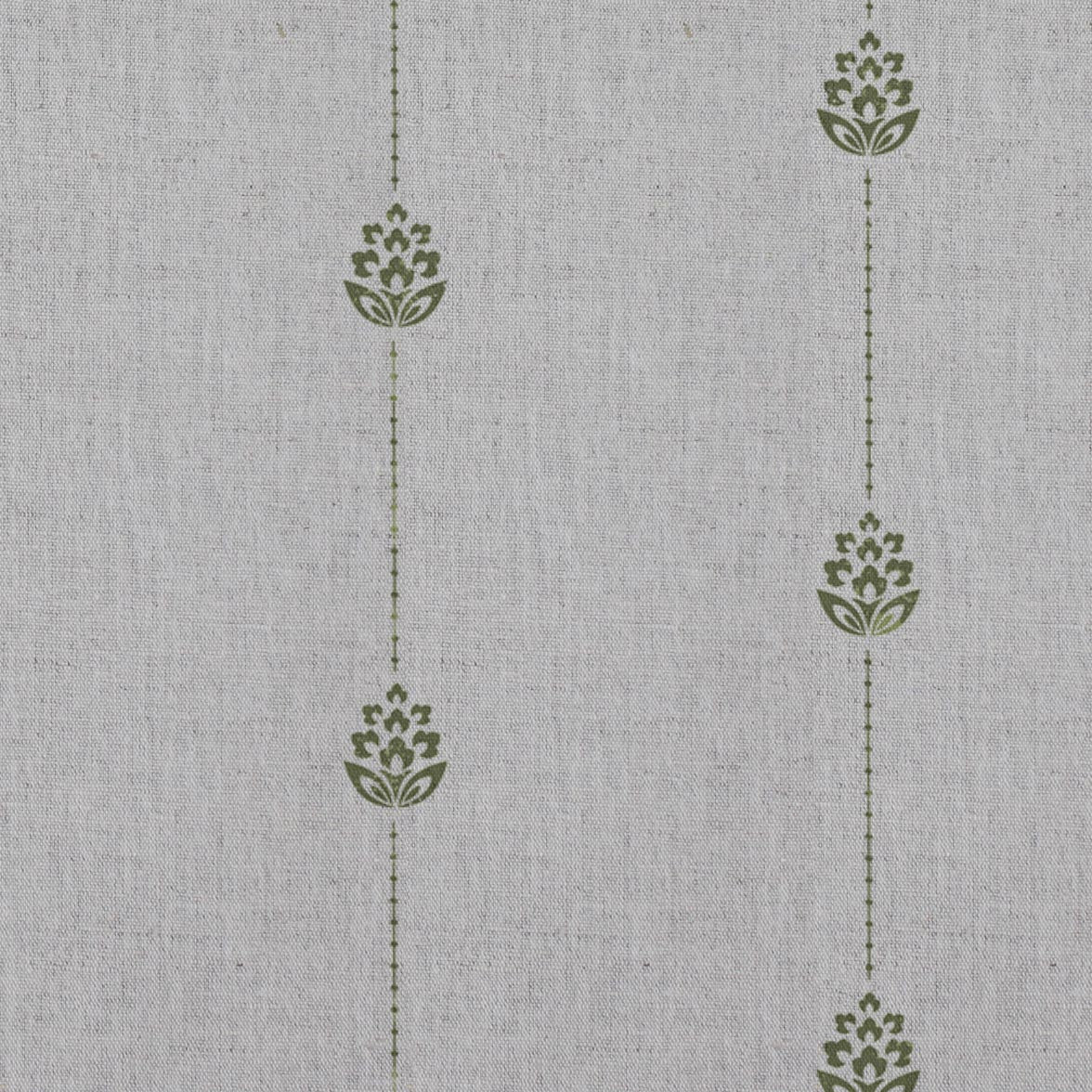 Green Patterned Stripe Linen Curtain Fabric - Maybel Khaki - Natural base fabric.