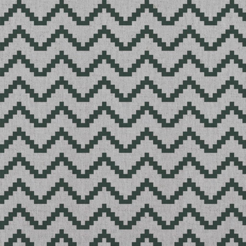 Green Patterned Linen Curtain Fabric - Azig Dark Pine - Natural base fabric.