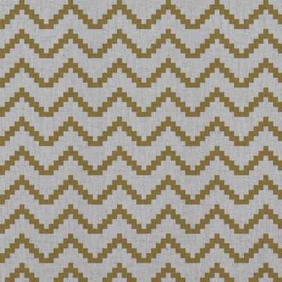 Yellow Patterned Linen Curtain Fabric - Azig Gold Rod - Natural base fabric.