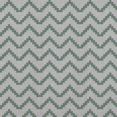 Green Patterned Linen Curtain Fabric - Azig Jade Mist - Natural base fabric.