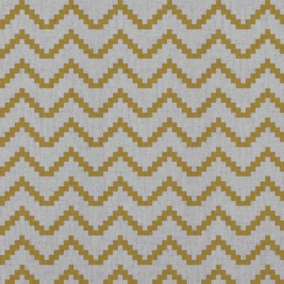 Yellow Patterned Linen Curtain Fabric - Azig Mustard - Natural base fabric.