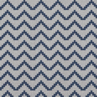 Blue Patterned Linen Curtain Fabric - Azig NightBlue - Natural base fabric.