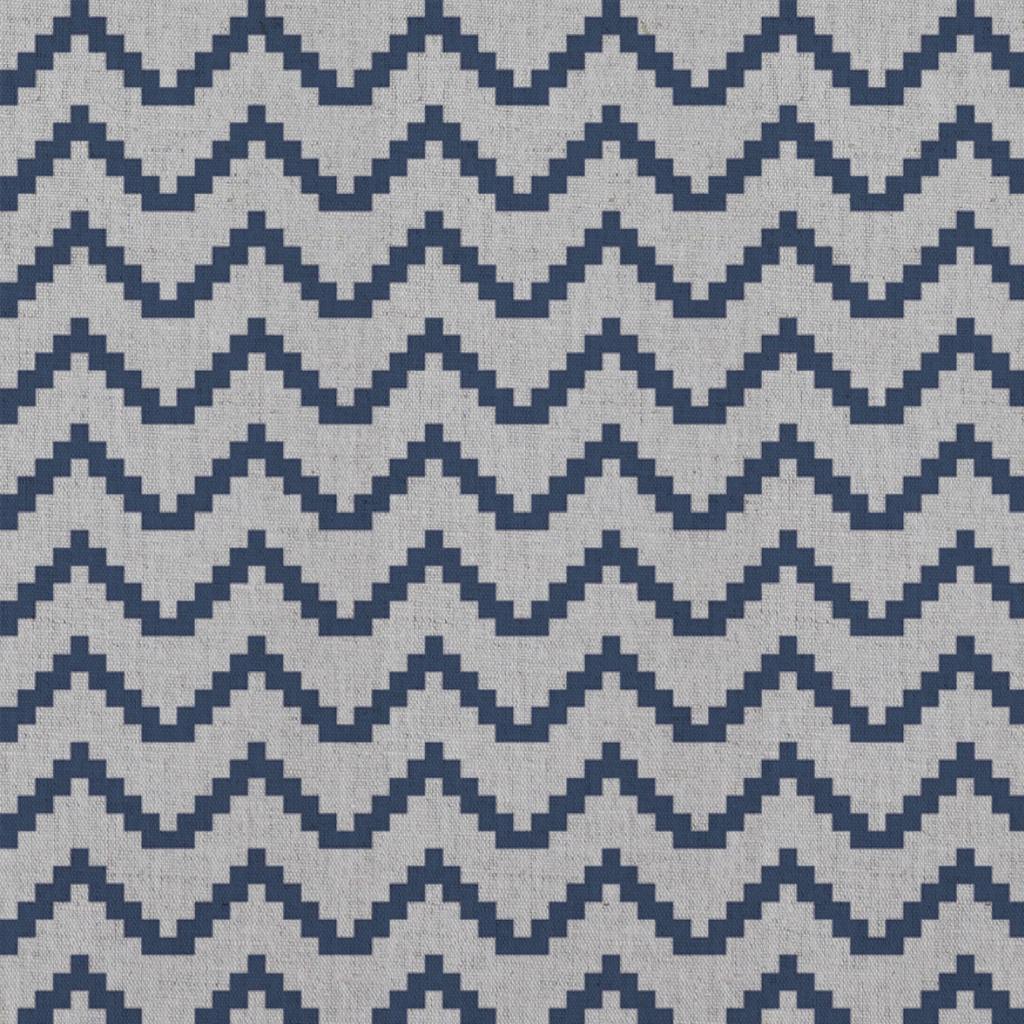 Blue Patterned Linen Curtain Fabric - Azig NightBlue - Natural base fabric.