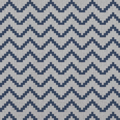 Blue Patterned Linen Curtain Fabric - Azig NightBlue - Natural base fabric.