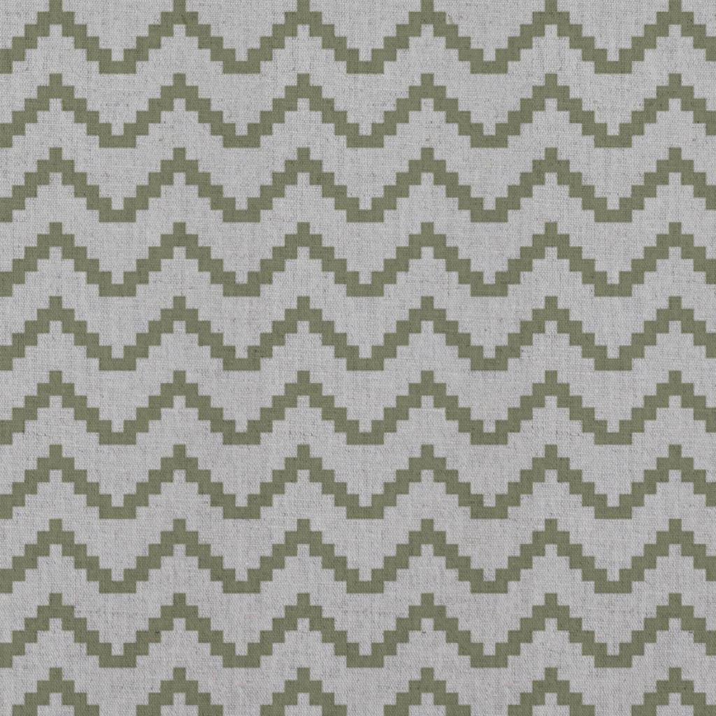 Green Patterned Linen Curtain Fabric - Azig Olive - Natural base fabric.