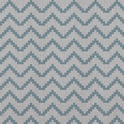 Blue Patterned Linen Curtain Fabric - Azig Sky - Natural base fabric.