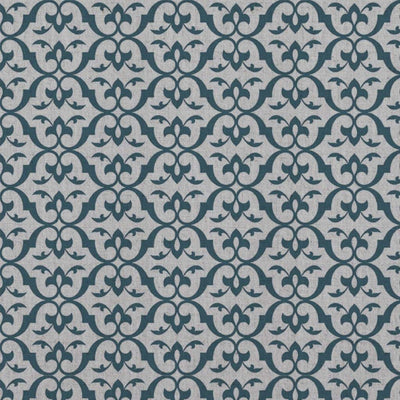 Blue Patterned Linen Curtain Fabric - Brita Blue Stone - Natural base fabric.