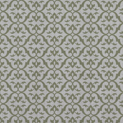 Green Patterned Linen Curtain Fabric - Brita Olive - Natural base fabric.