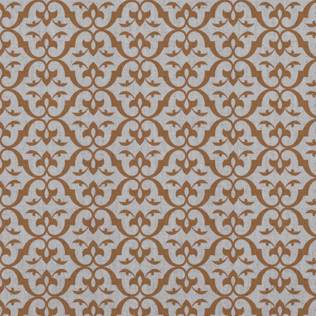 Orange Patterned Linen Curtain Fabric - Brita Tangerine - Natural base fabric.