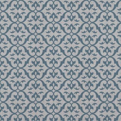 Blue Patterned Linen Curtain Fabric - Brita True Blue - Natural base fabric.
