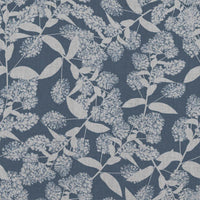 Blue Floral Linen Curtain Fabric - Dagmar-INV Denim - Natural base fabric.