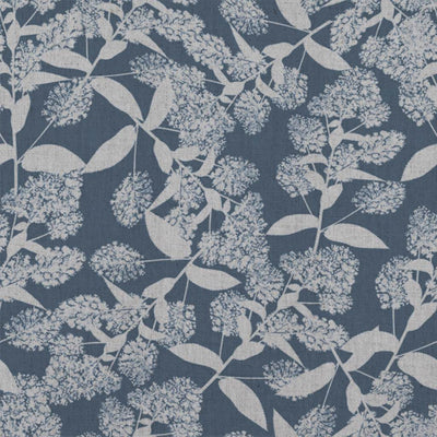 Blue Floral Linen Curtain Fabric - Dagmar-INV Denim - Natural base fabric.