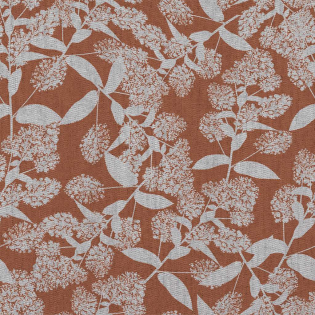 Orange Floral Linen Curtain Fabric - Dagmar-INV Pumpkin - Natural base fabric.