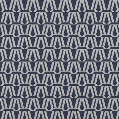 Blue Patterned Linen Curtain Fabric - Elva Deep Blue - Natural base fabric.