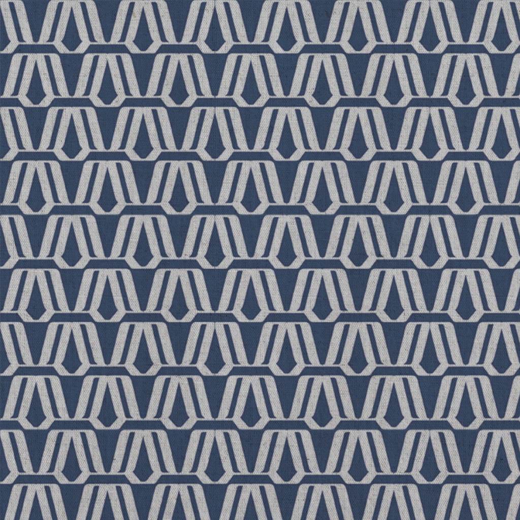 Blue Patterned Linen Curtain Fabric - Elva Night Blue - Natural base fabric.