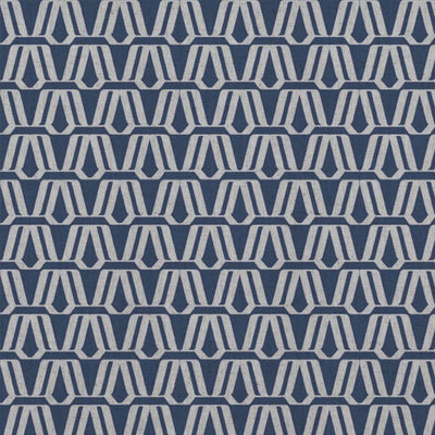 Blue Patterned Linen Curtain Fabric - Elva Night Blue - Natural base fabric.