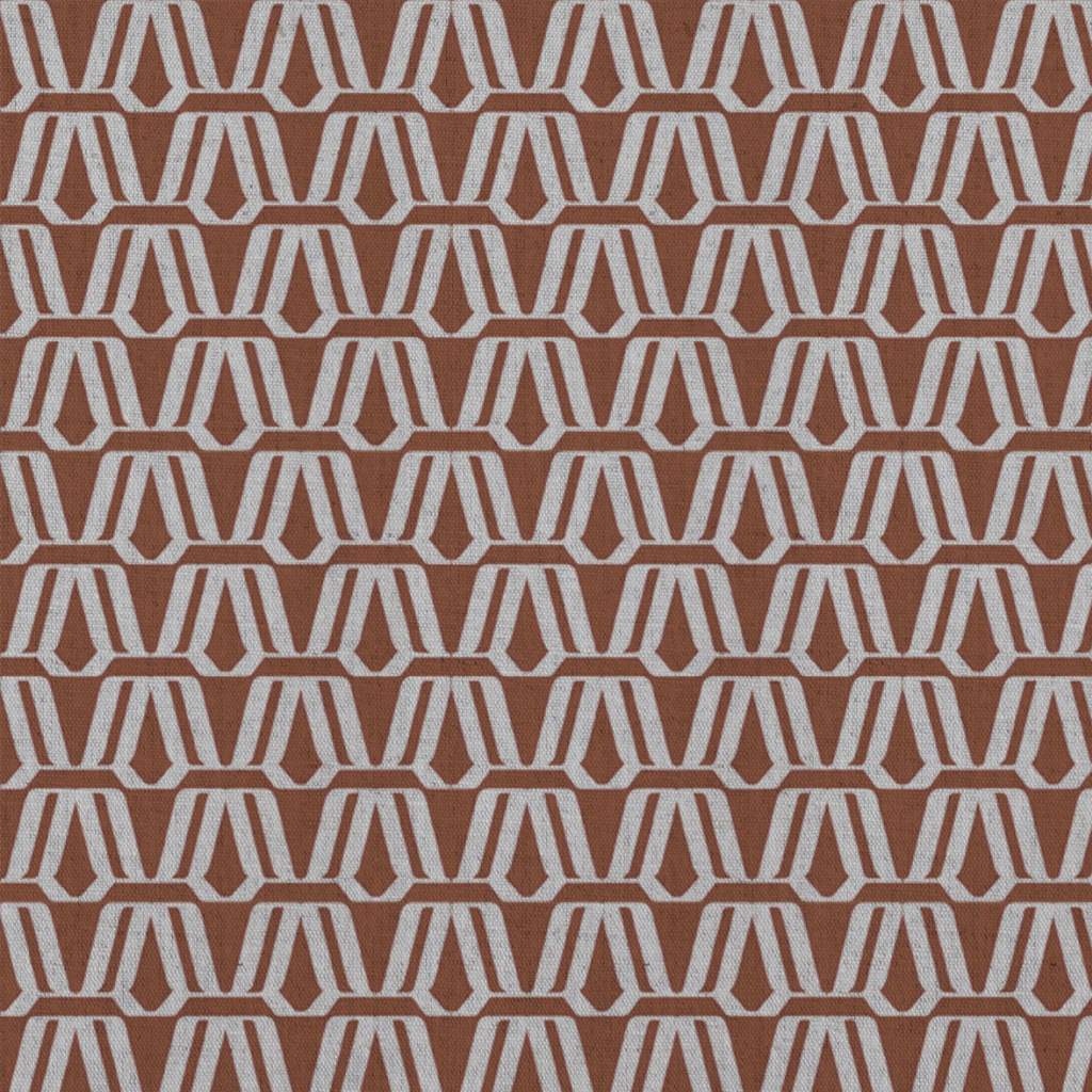 Red / Orange Patterned Linen Curtain Fabric - Elva Terracotta - Natural base fabric.