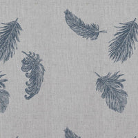 Blue Patterned Linen Curtain Fabric - Feathers Denim - Natural base fabric.