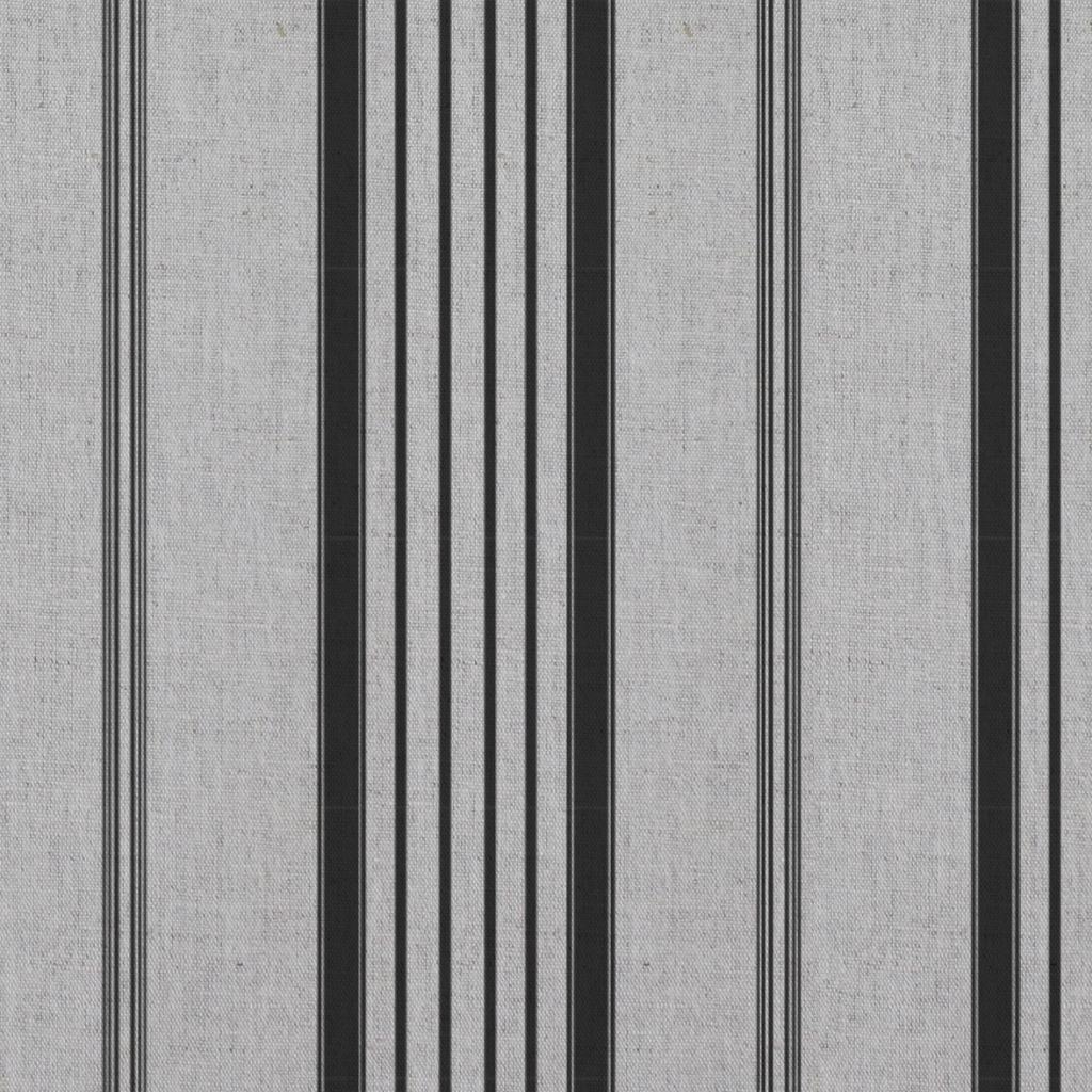 Black Striped Linen Curtain Fabric - Freja Black - Natural base fabric.
